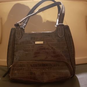 Dark brown crocodile faux leather Strada shoulder bag